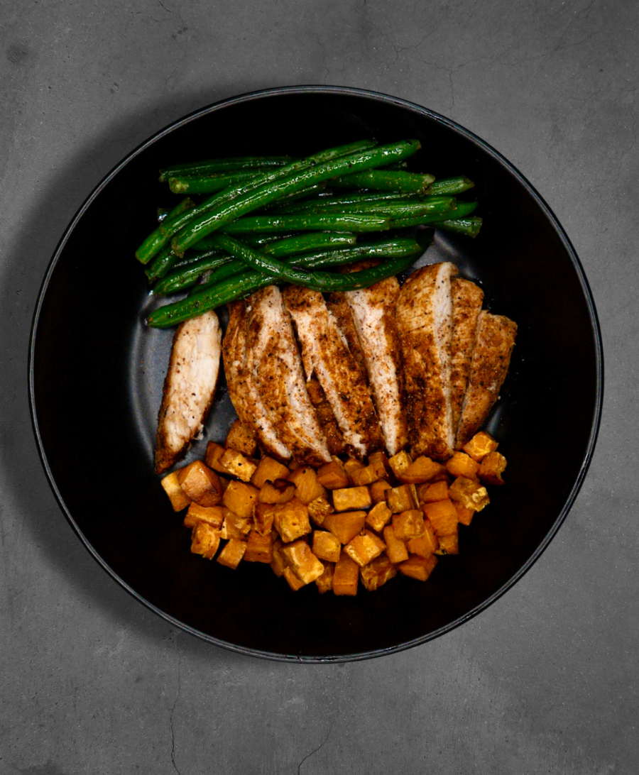 Cajun Grilled Chicken with Sweet Potatoes and Green Beans