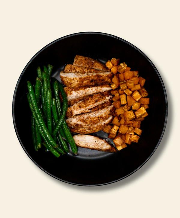 Cajun Grilled Chicken with Sweet Potatoes and Green Beans